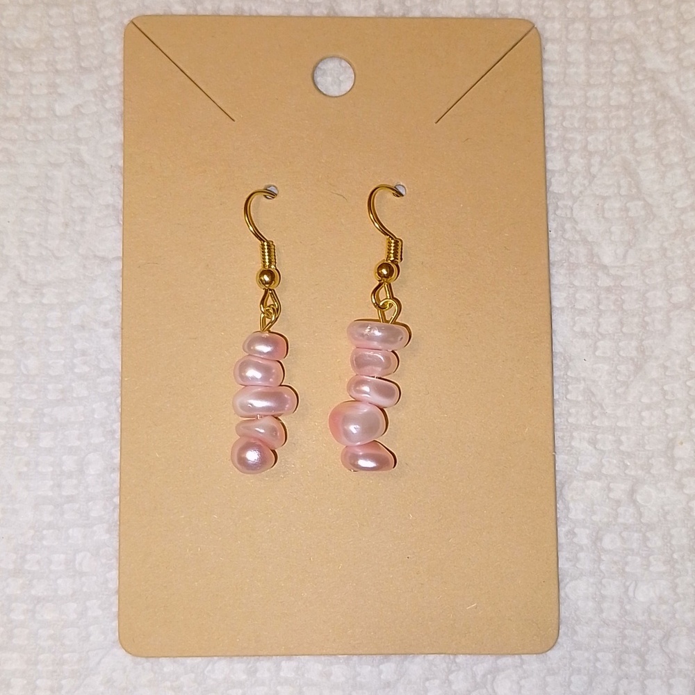 *3/$20* New Pink Freshwater Pearl Semi Precious Gem Stone Dangle earrings